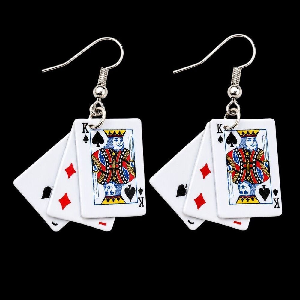 Deck of Cards Earrings for Casino Poker Night - King of Diamonds